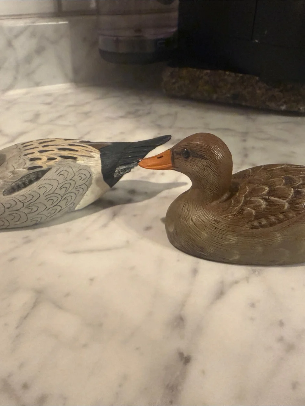 Hand-Painted Wooden Duck Decoys - Pair in Brown & Tan